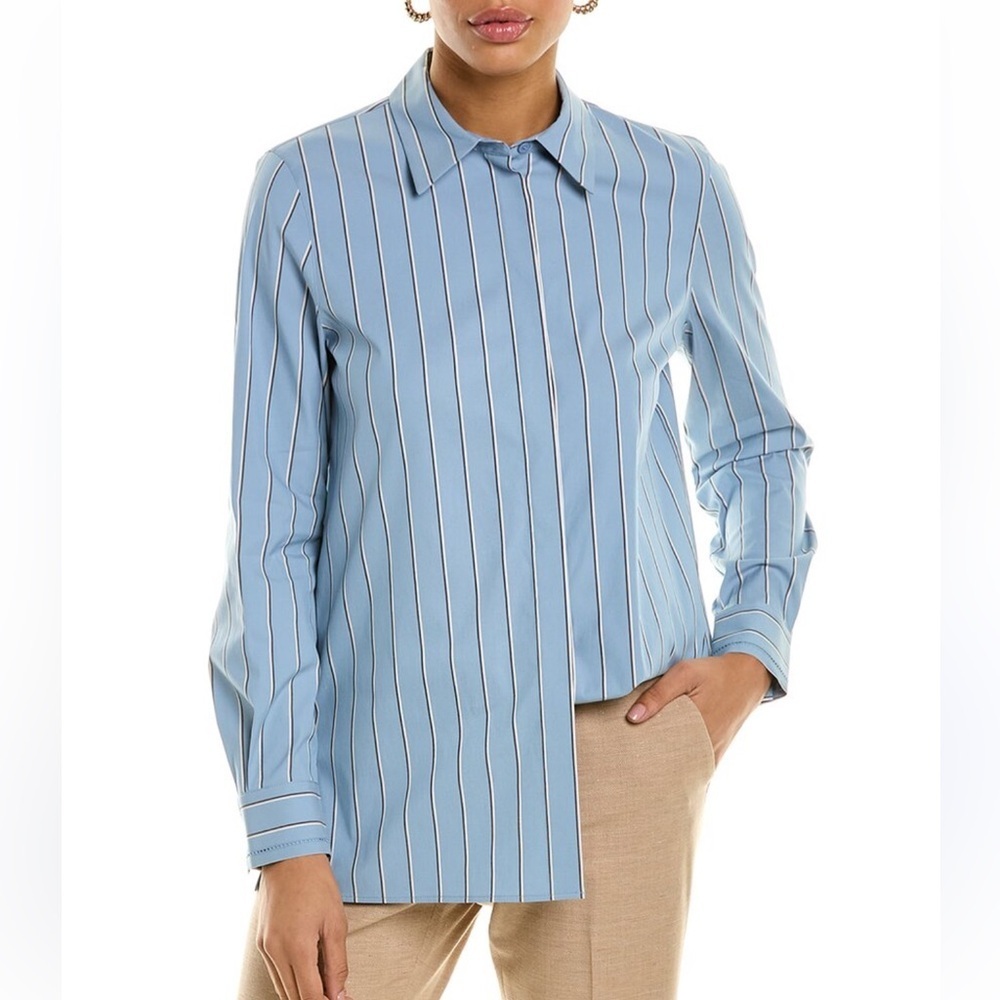 Lafayette 148 New York Ruxton Blue Striped Button Down Shirt S NWOT - Picture 1 of 1